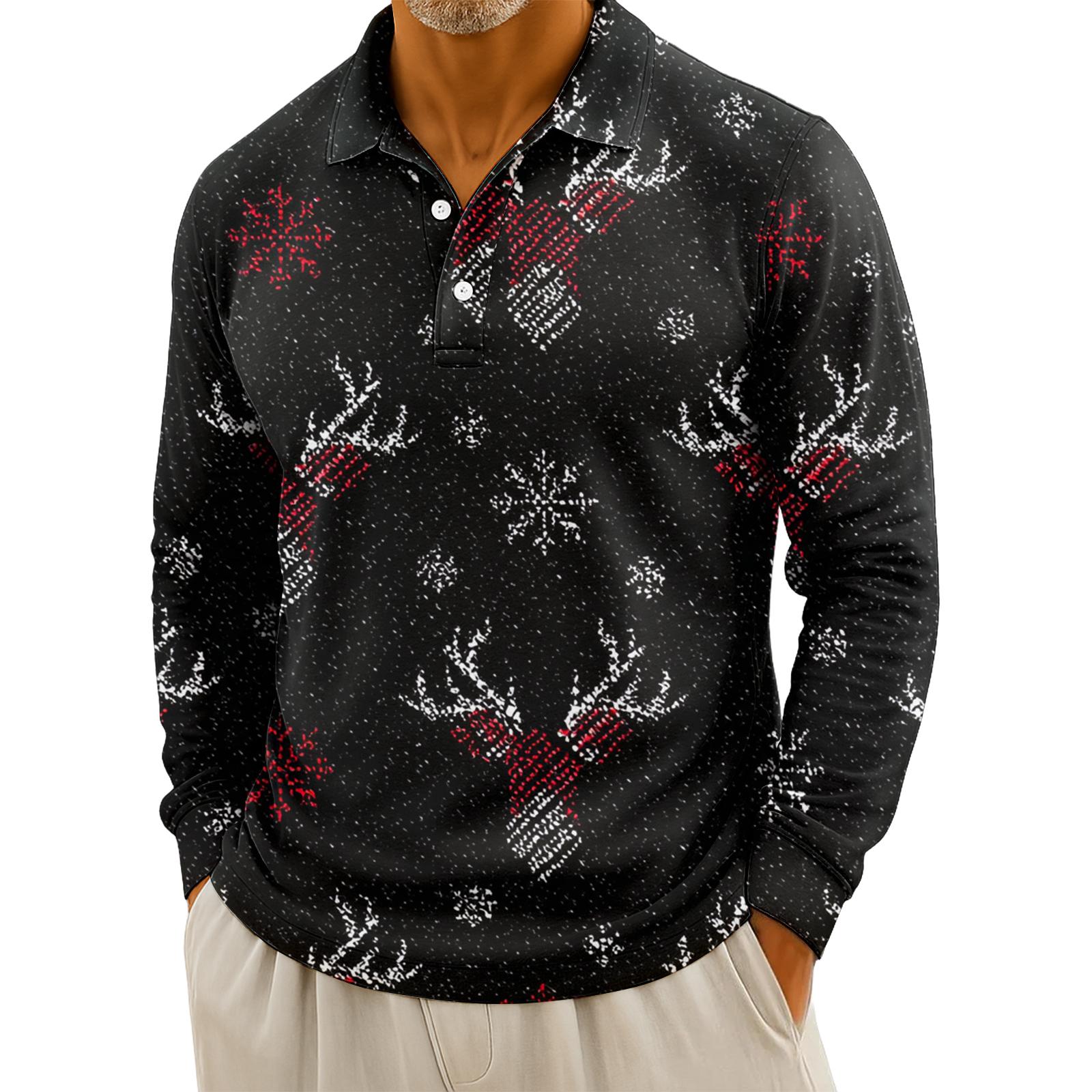 

Мужская повседневная рубашка с длинным рукавом на пуговицах с рождественским принтом M чёрный