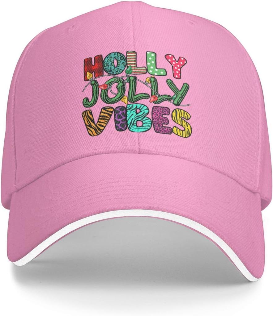 Holly Jolly Vibes Christmas Baseball Cap Polyester Adjustable Outdoor Sports Hat for Men Women