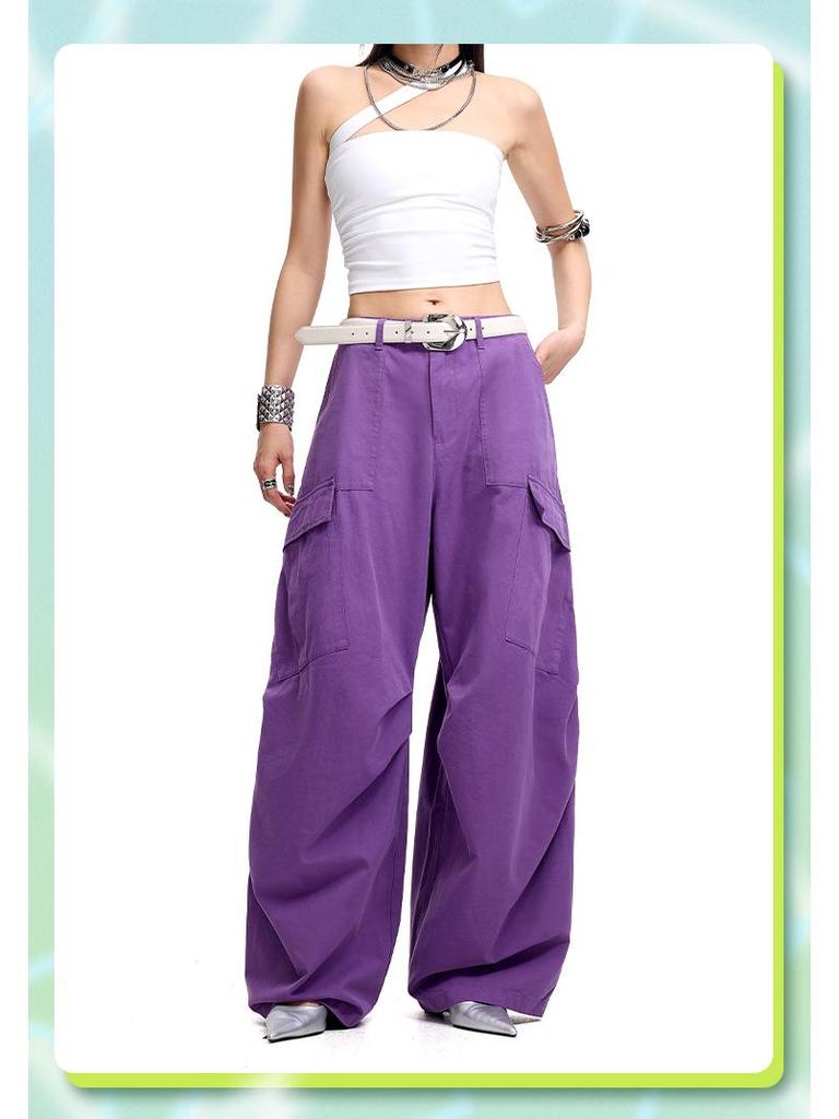 Tuogu Women's Slimming Paratrooper Wide-Leg Pants - Spring/Summer Style, Casual Loose Fit, Floor-Length.