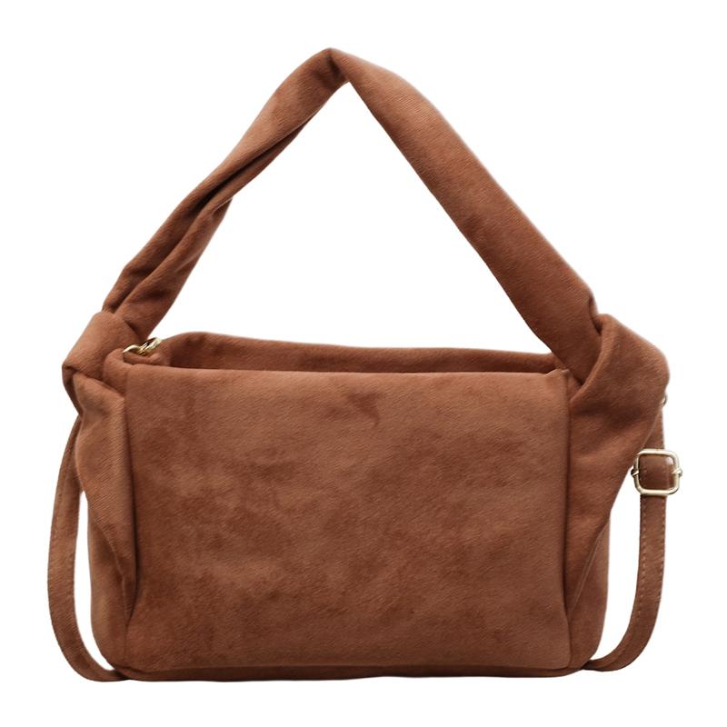 

Faux Suede Solid Color Zipper Casual Tote 2026 Water Proof Versatile Bags High-end Design Multifunctial Shoulder Bags коричневий