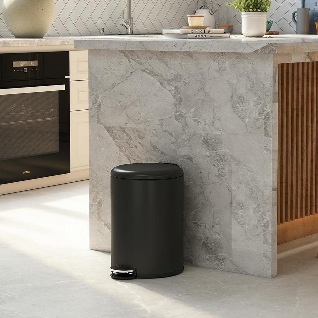 Pedal Kitchen Bin, 20 L, Metal, Soft-Close Lid, Removable Bucket, Black