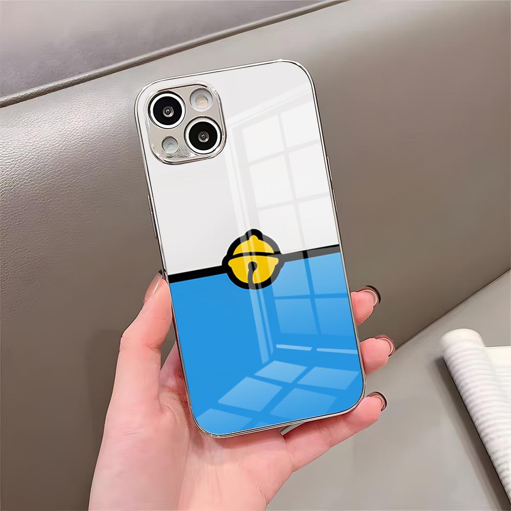Cute C-Cartoon-D-DoraemonS Phone Case For IPhone 17 Pro Max 15 Pro 16 14 Plus 12 13 Mini 11 Pro Shockproof Electroplated Glass