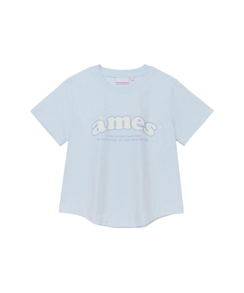 AMES-WORLDWIDE Shining Ames Round Hem Crop Tee Blue