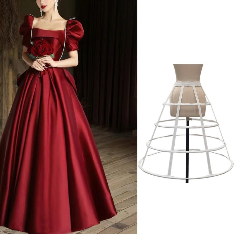 Elastic Hoopskirt Pannier Cage Crinoline Petticoat Skirt With Fishbone Design For Cosplay Wedding Formal Event Costume