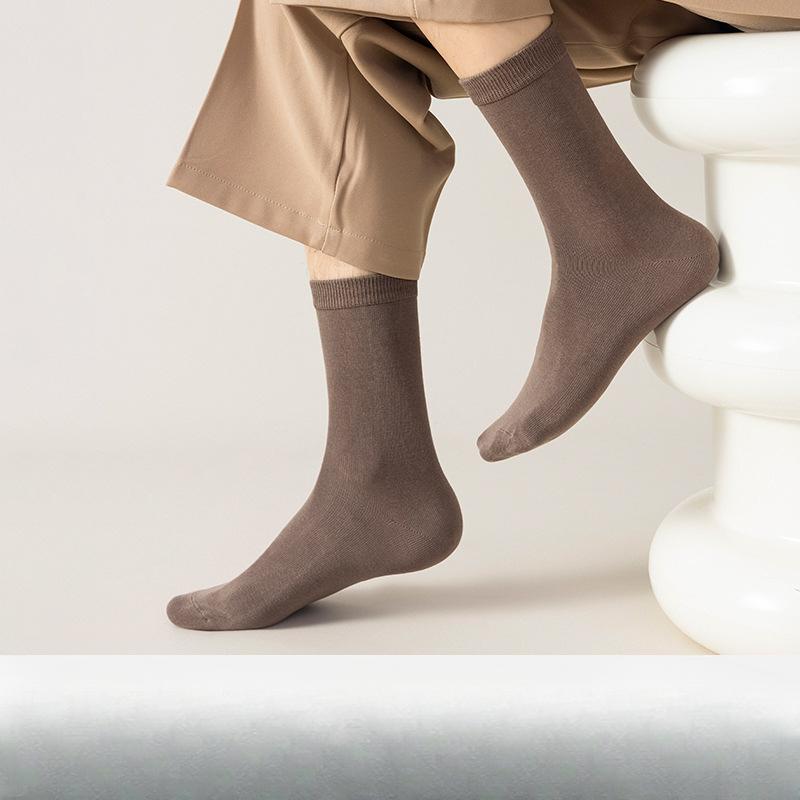 Men's Autumn and Winter Boneless Mid-calf Socks, High Cotton Antibacterial, Deodorizing and Sweat-absorbing Men's Black Business Long Calf Socks