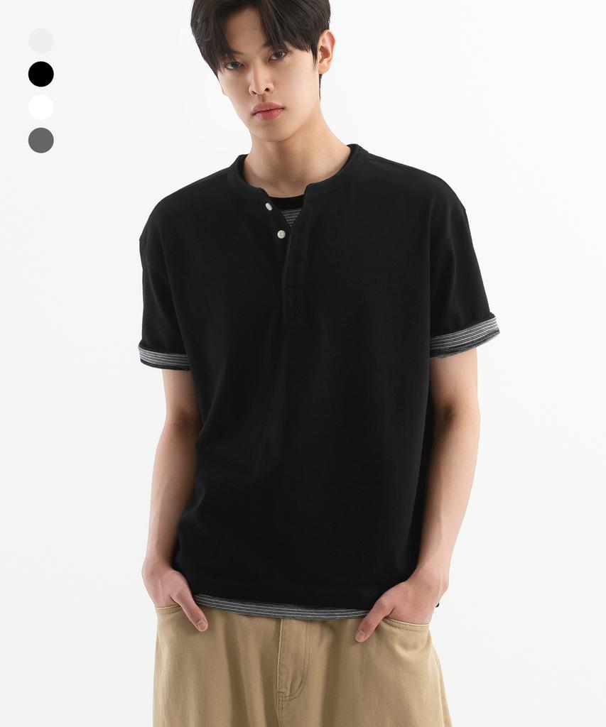 BRENSON Rigid Henley Neck Short Sleeve Tee ( 4 Colors )