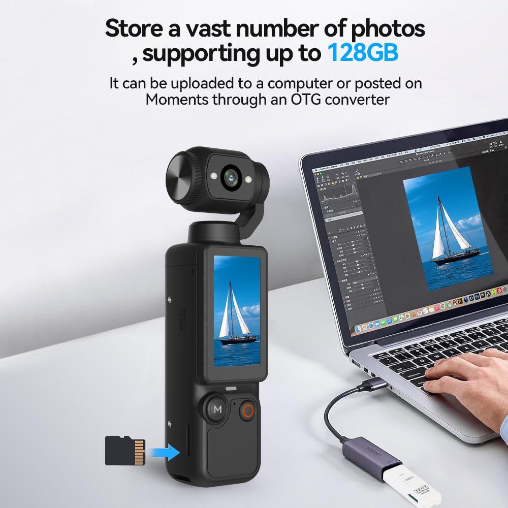 2.5K Handheld Action Camera & Fill Light Pocket Camera For Vlogging & Motorcycle AF Focusing With Built-In Fill Light 180° Rotating Lens