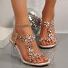 Summer New Transparent Chunky Sandals Women's Round Head Open Toe Sequin Slip-off Anti-slip Wear-resistant Heels