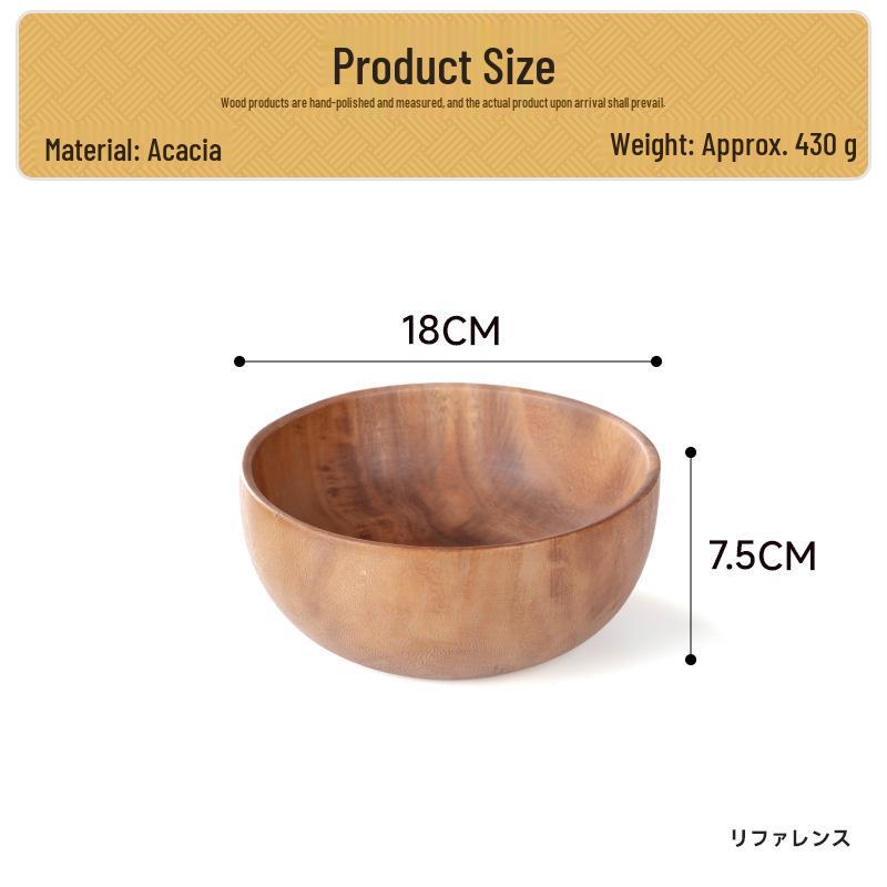Acacia Wood Salad and Rice Bowl - Large Round Wooden Basin Tableware