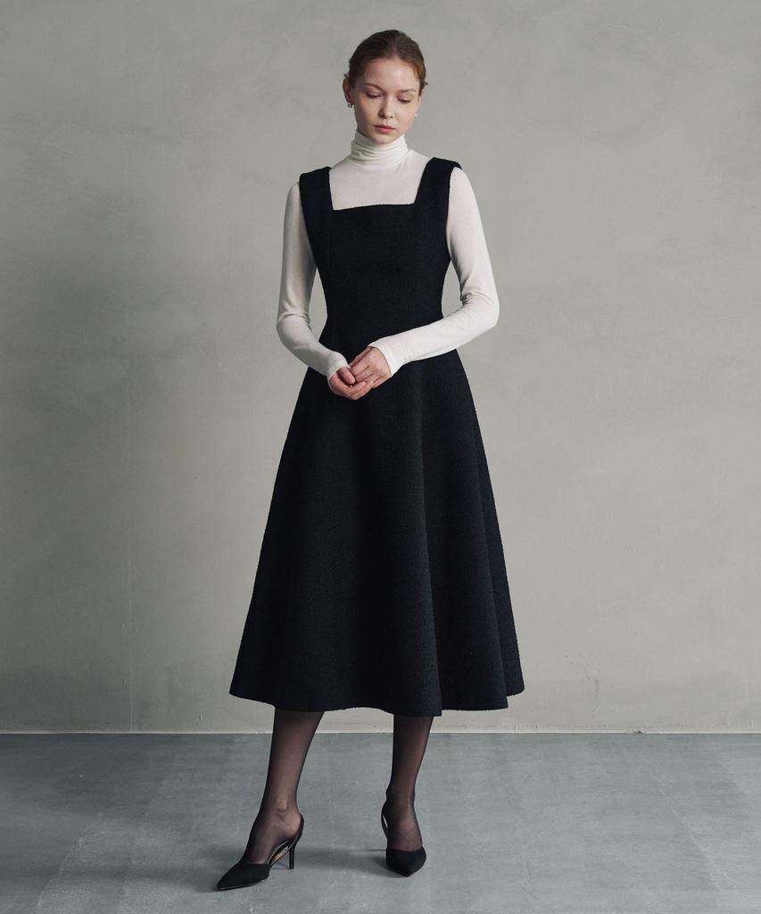 Marot Wool Tweed Voluminous Long Dress_Black