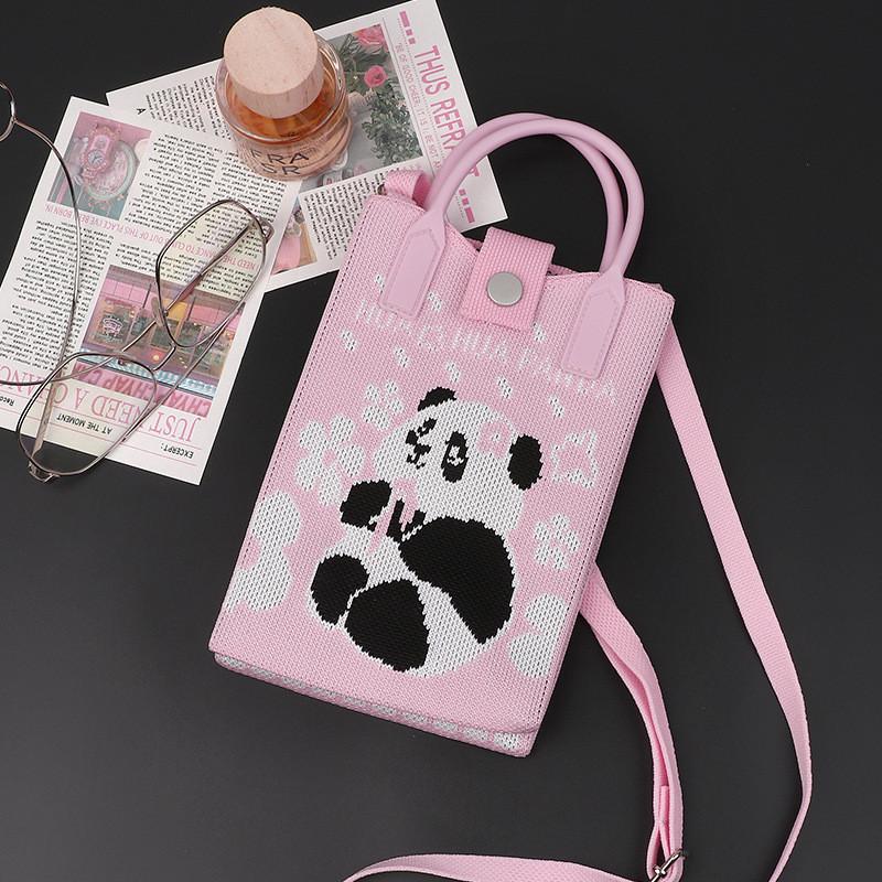 Playful Print Panda Knitted Handbag Stylish Small Crossbody Purse Perfect For Casual Outfits