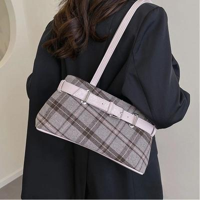 New Handbag Boho Shoulder Bag Plaid Bell Pendant Underarm Bag Lightweight Tote Bag Women