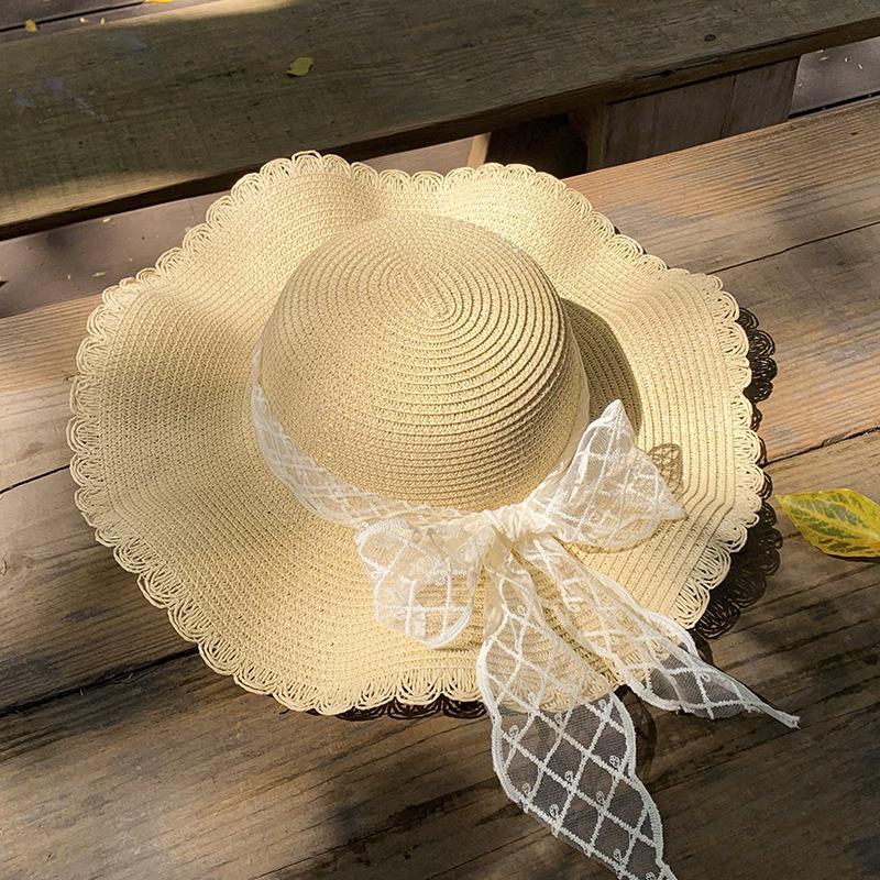 

Hat summer women summer bow lace straw hat seaside versatile atmosphere sun protection sun hat straw sun hat