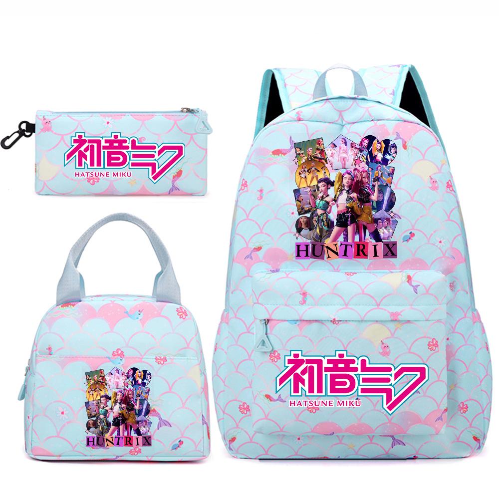 3Pcs/set Anime Cartoon Demon Hunters Printed Backpack Handbag Pencil Case for Teenger Student Girl Boy Large Capacity Waterproof Bookbag