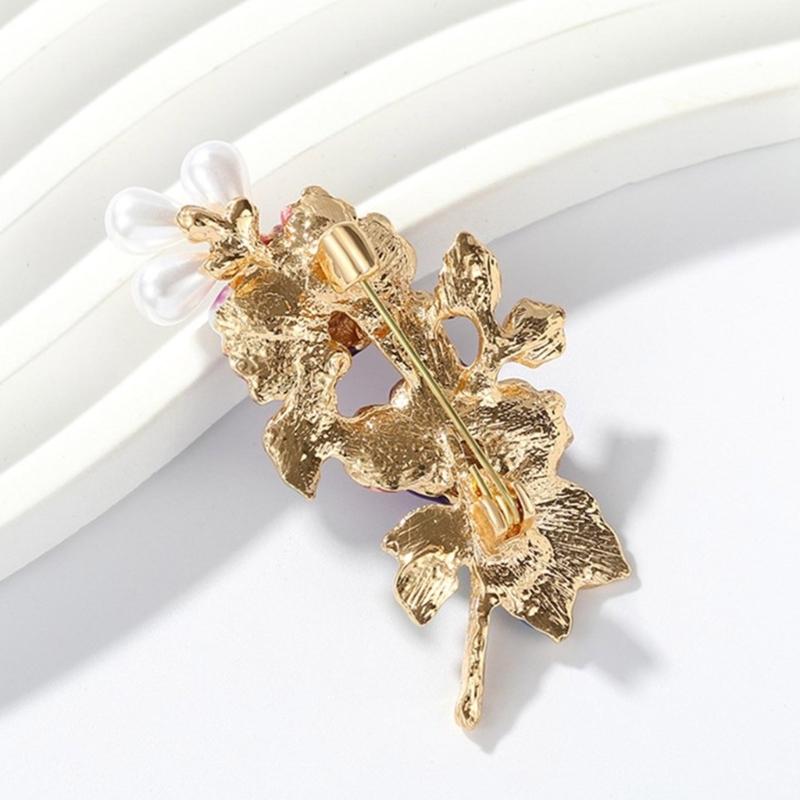Elegant Peony Flower Brooch Pin for Women with Enamel and Pearls Embellishments Jewelry Accessory for Banquet or Party