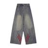 Unisex American Retro Striped Patchwork Jeans - Loose, Distressed, Wide-Leg Trendy Casual Pants