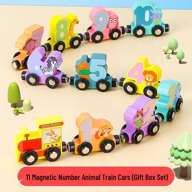 

Развивающая деревянная магнитная игрушка-паровозик для детей от 1 до 6 лет: Цифры и строительные блоки
