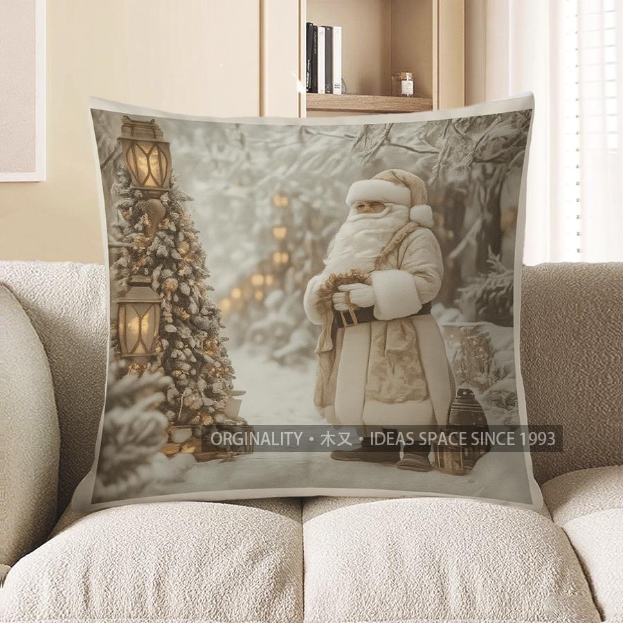 Home Decor Snowman & Trees Winter Themed Pillow Cover Pattern Cushion Cover Suitable for Sofa Bedroom Car Pillow Cover