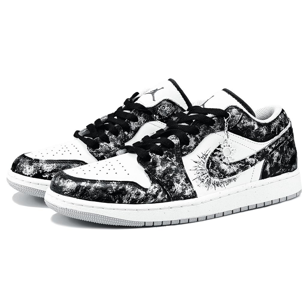 Jordan Air Jordan 1 Abrasion Resistant Low Top Vintage Basketball Shoes Unisex Black White FQ7687-300(Team1053-LD)