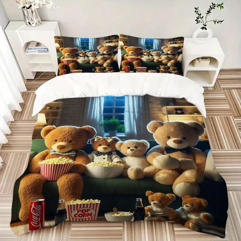 3pcs Anime Teddy Bear Bedding Set - Includes One Quilt Cover and Two Pillowcases (No Core) - Perfect for Bedroom and Guest Room Decoration,