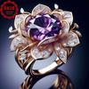 New S Silver Amethyst Lotus·Twining Branches Inlaid Vintage Synthetic Zircon Ring Light Luxury Vintage Court-style Three-dimensional Carved Gemstone