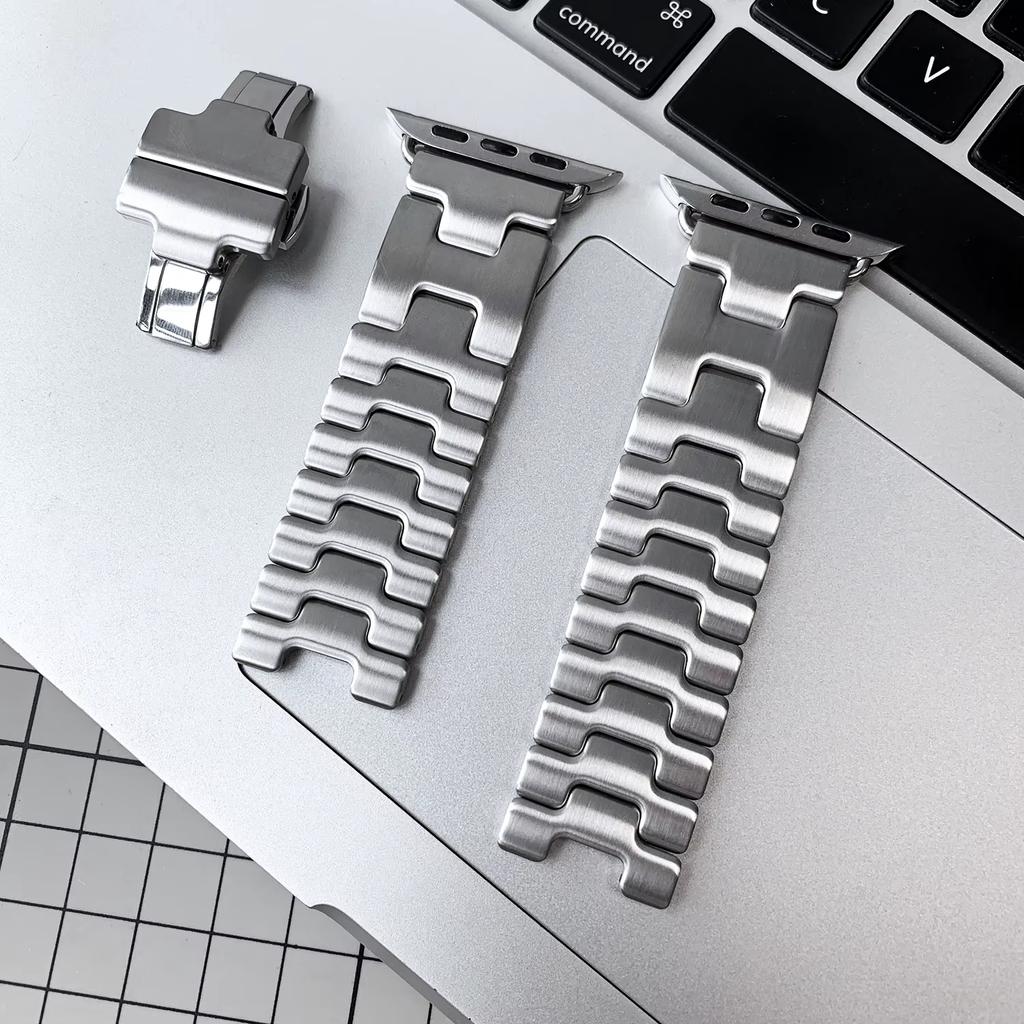Titanium Color Band For Apple Watch Series 11 46mm 42mm Strap Stainless Steel H-Shaped Steel Band iWatch Ultra 3 2 49mm 45mm 40 41mm SE3 44mm Bracelet