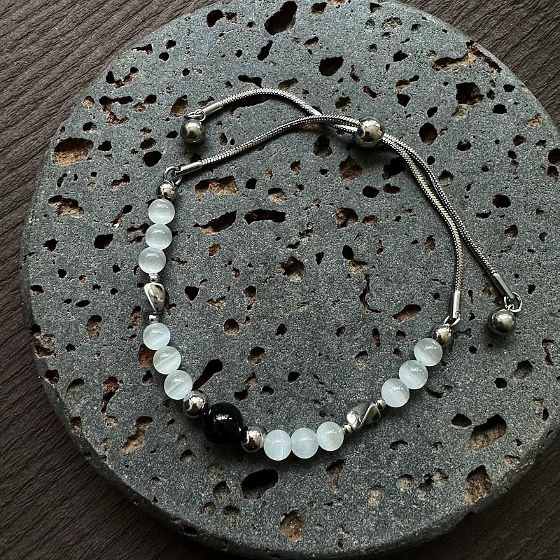 Cat Eye Silver Obsidian Adjustable Bracelet For Men Women Trendy Jewelry Gift