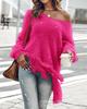 Women'S Elegant Off-Shoulder Fringe Sweater - Long Sleeve, Asymmetrical Hem, Solid Color,   Cute Sweaters