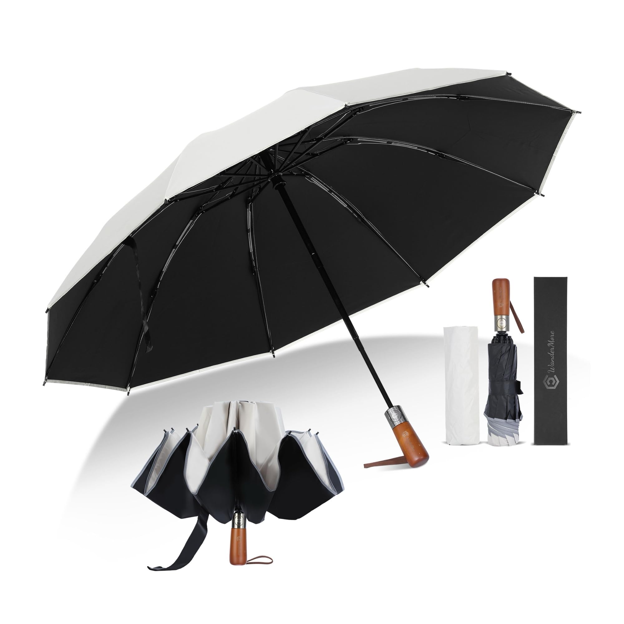 

WanderMore Большой Складной Реверсивный Подходит для Солнца и 10 УФ-света Тепло Автоматический УФ Дождливый сезон Сильный ветер Деревянная Тепловой удар Подарочная коробка Идеальный подарок