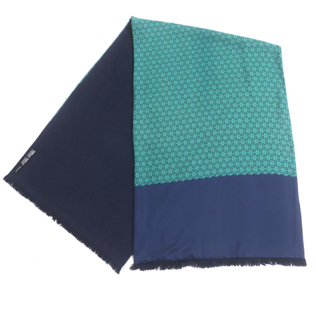 Excellent HERMES Scarf Navy Green Silk Mens Used