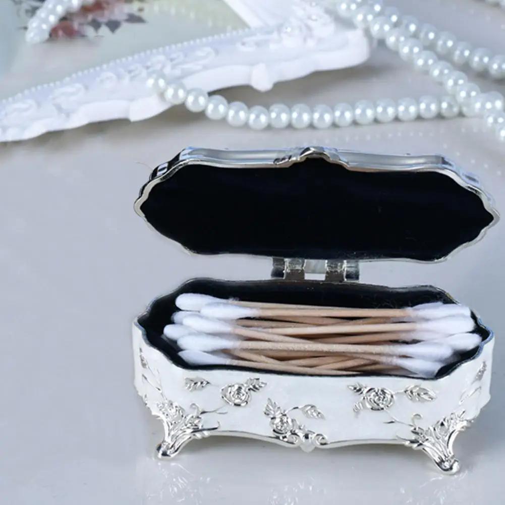 Jewelry Box Innovative European Vintage Princess Small Silver Plated Glazed Jewelry Storage Box Cotton Swab Toothpick