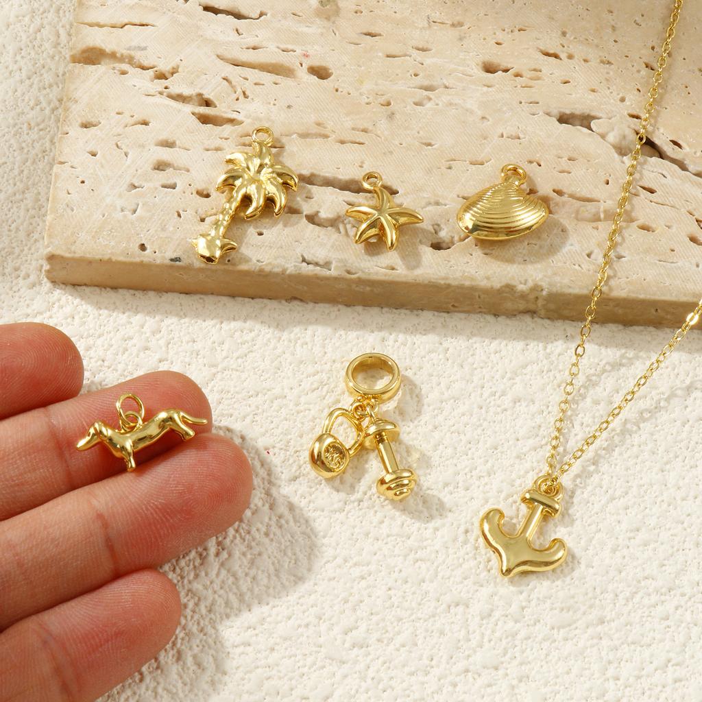 2 Pcs Brass Charms 18K Gold Plated Scallop Starfish Coconut Tree Dog Pendants For DIY Necklace Bracelet Jewelry Making Findings