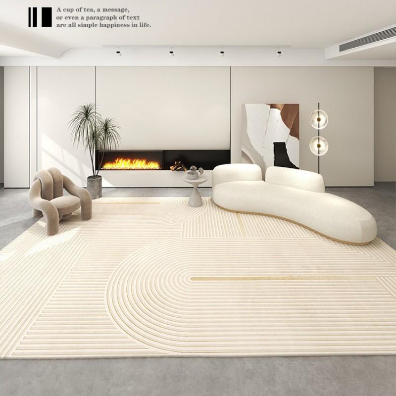 Modern Creamy Minimalist Area Rug Living Room Bedroom Soft Plush Loop Pile Non-Slip Floor Mat Easy Care