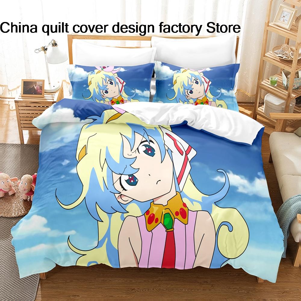 Bed linen 3Pcs Gurren Lagann Anime Bedding Set 3D Print Kamina Mecha Duvet Cover Pillowcases for Teens Fans Room Decor Gift