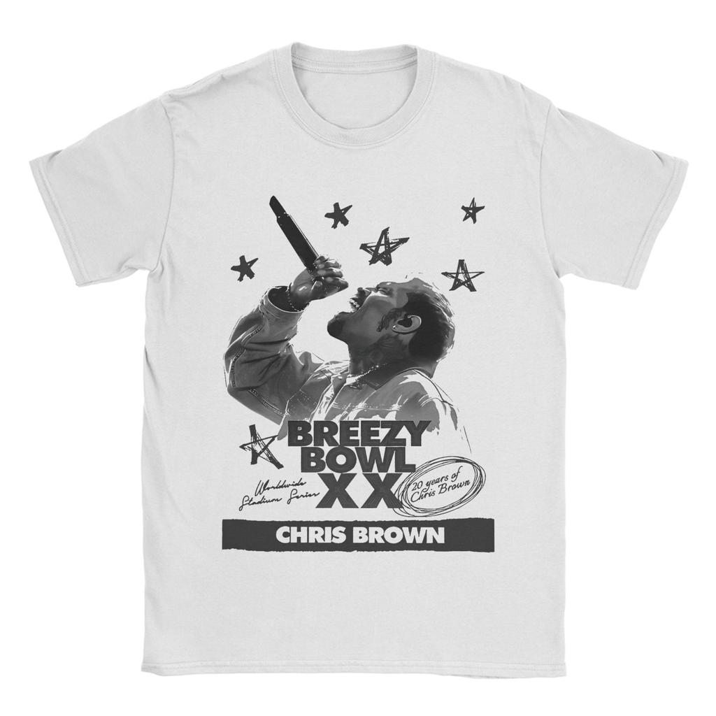 Men Rapper Chris Brown Breezy Bowl XX Tour T Shirts Pure Cotton Clothing Fashion Short Sleeve Crew Neck Tees Plus Size T-Shirts