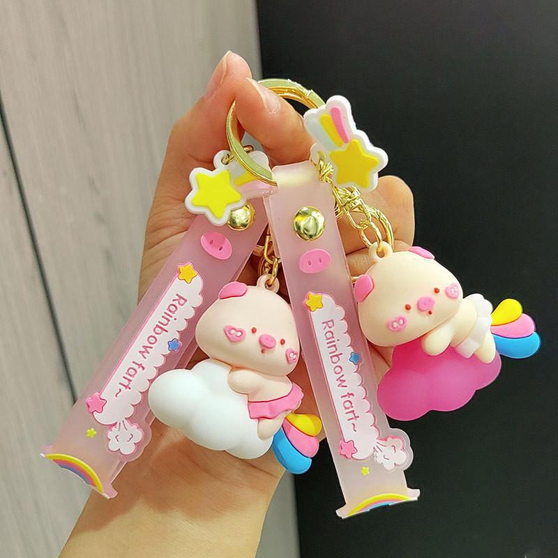 Creative Silicone Rainbow Pig Keychain Cute Cartoon Bag Accessory Perfect Gift Idea