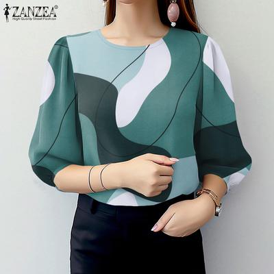 Womens Casual Three Quarter Sleeve Loose Print Blouse