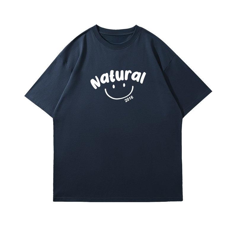 Japan And South Korea Fashion Brand Simple Natural Smiling Face Tshirt Unisexs Summer Cotton With Short Sleeve Shirt