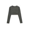 (WMNS) Ribbed Long Sleeve Crop Top Asia Sizing 'Black' Women's JD0014