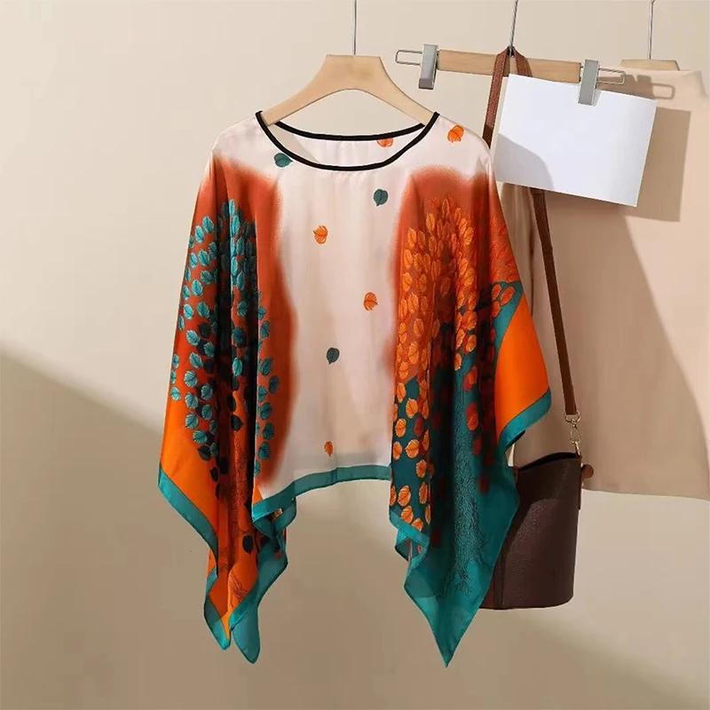 2025 Shawls Summer Beach Sexy Women Fashion Print Chiffon Smock Bikini Cover Up Loose Blouse Sunscreen Comfortable Poncho Hot