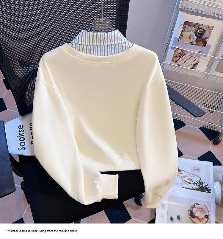 Plus Size Two-Piece Patchwork Polo Neck Sweatshirt - Women's Loose Slimming College Style for Spring & Autumn