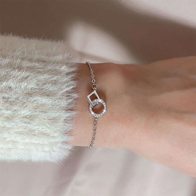 925 Silver Geometric Square Round Bead Bracelet For Women Personality Temperament Simple Hand Jewelry Party
