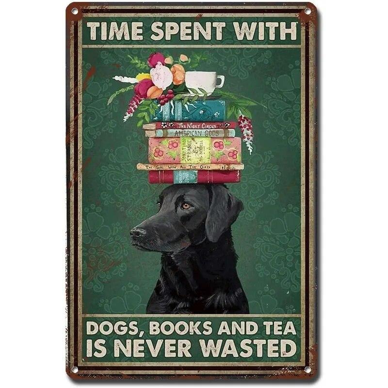 Easily Distracted by dogs and books Metal Tin Signs Posters Plate Wall Decor for Bars Man Cave Cafe Clubs Retro Posters Plaque