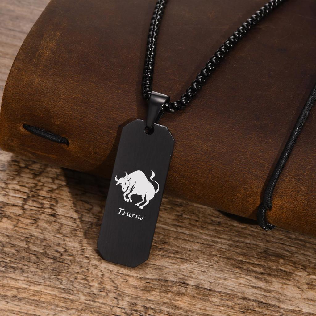 Free Personalized Custom 12 Zodiac Constellation Horoscope Sign Bar Necklaces for Men,Waterproof Stainless Steel Pendant Collar