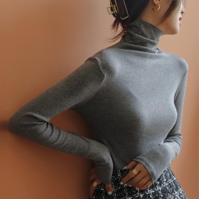Imitation Cashmere Pile Collar Base Shirt for Women Versatile and Slim Fit Long Sleeved Top for Spring Autumn and Winter Interior Wear