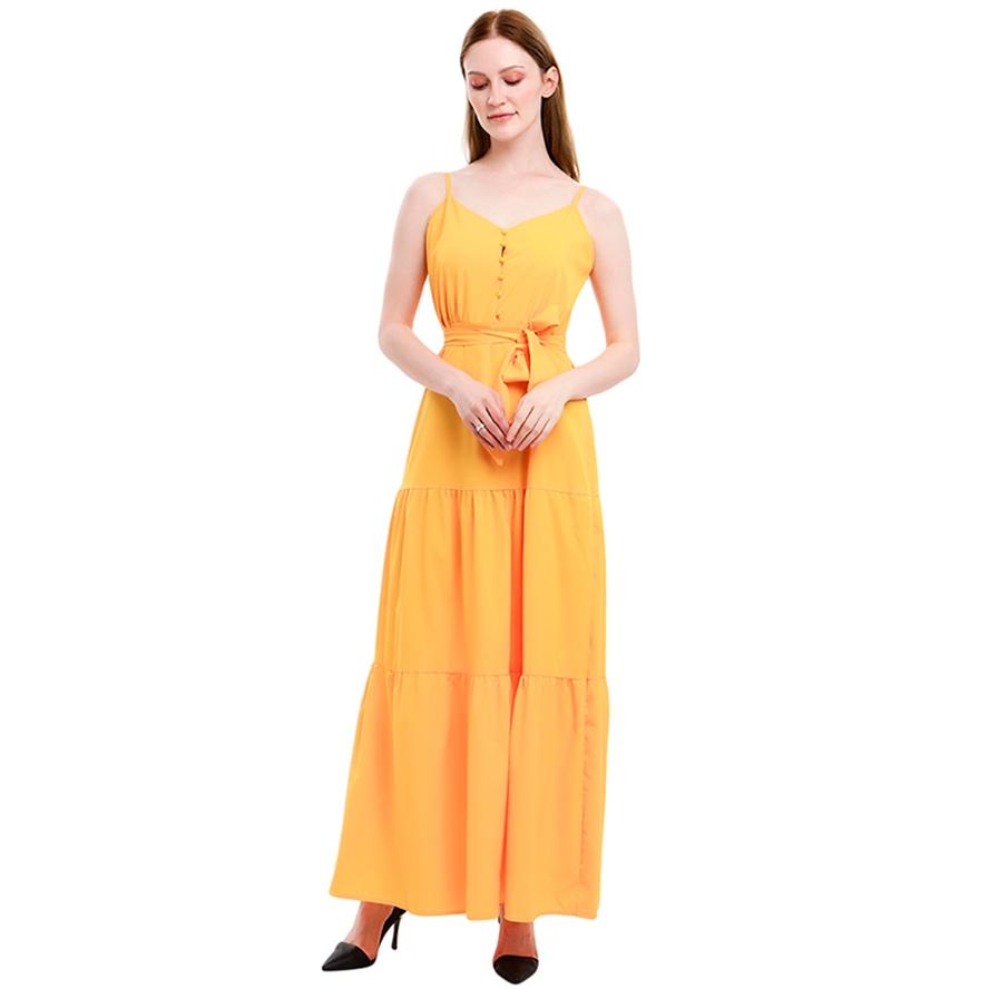 Women's Long Skirt Fashion Sexy and Ankle Bohemian Personality Button V-neck Stitching Strap Dress