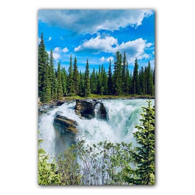 Landscape Oil Painting Forest Waterfall River Beautiful Nature Scenery Canvas Painting Office Corridor Home Decoration Mural No Frame