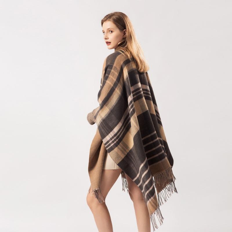 Women S Plaid Tassel Scarf Warm Dual Use Shawl European Fashion