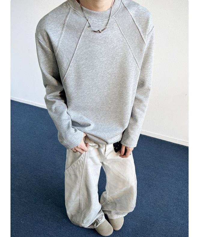 Unisex Patchwork Hoodie: Solid Color, Boxy Fit, Round Neck, Long Sleeve, Autumn/Winter Layer, American Style.