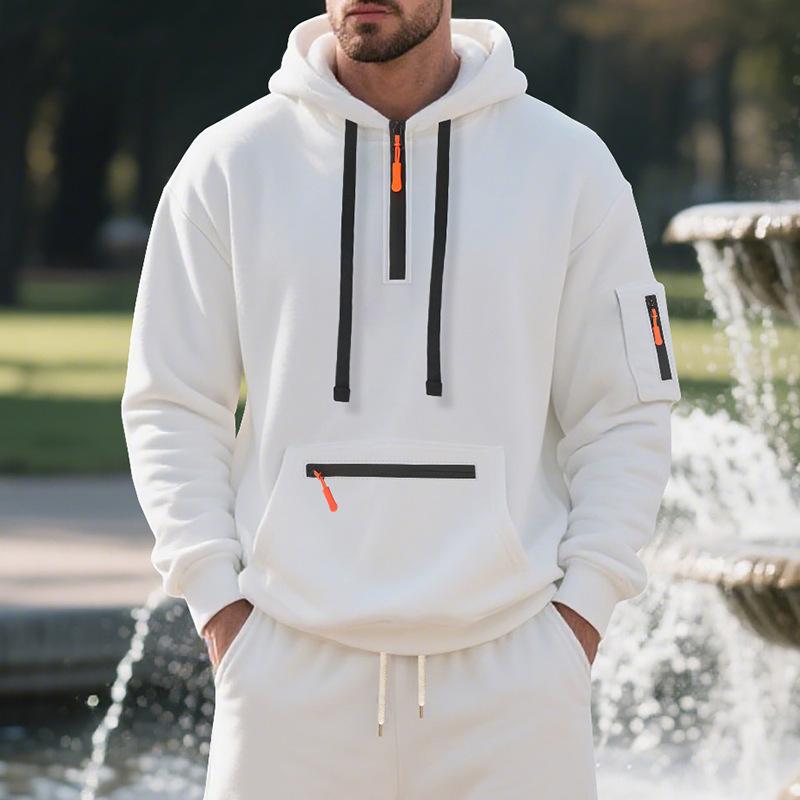 Men's Autumn/Winter Hooded Pullover Sweatshirt with Pockets and Thickened Velvet, Casual Sportswear